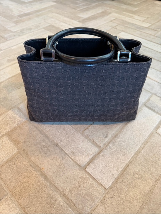 Celine Handbags - Vintage Celine Black Macadam Canvas Leather Top Handle Satchel Handbag Italy